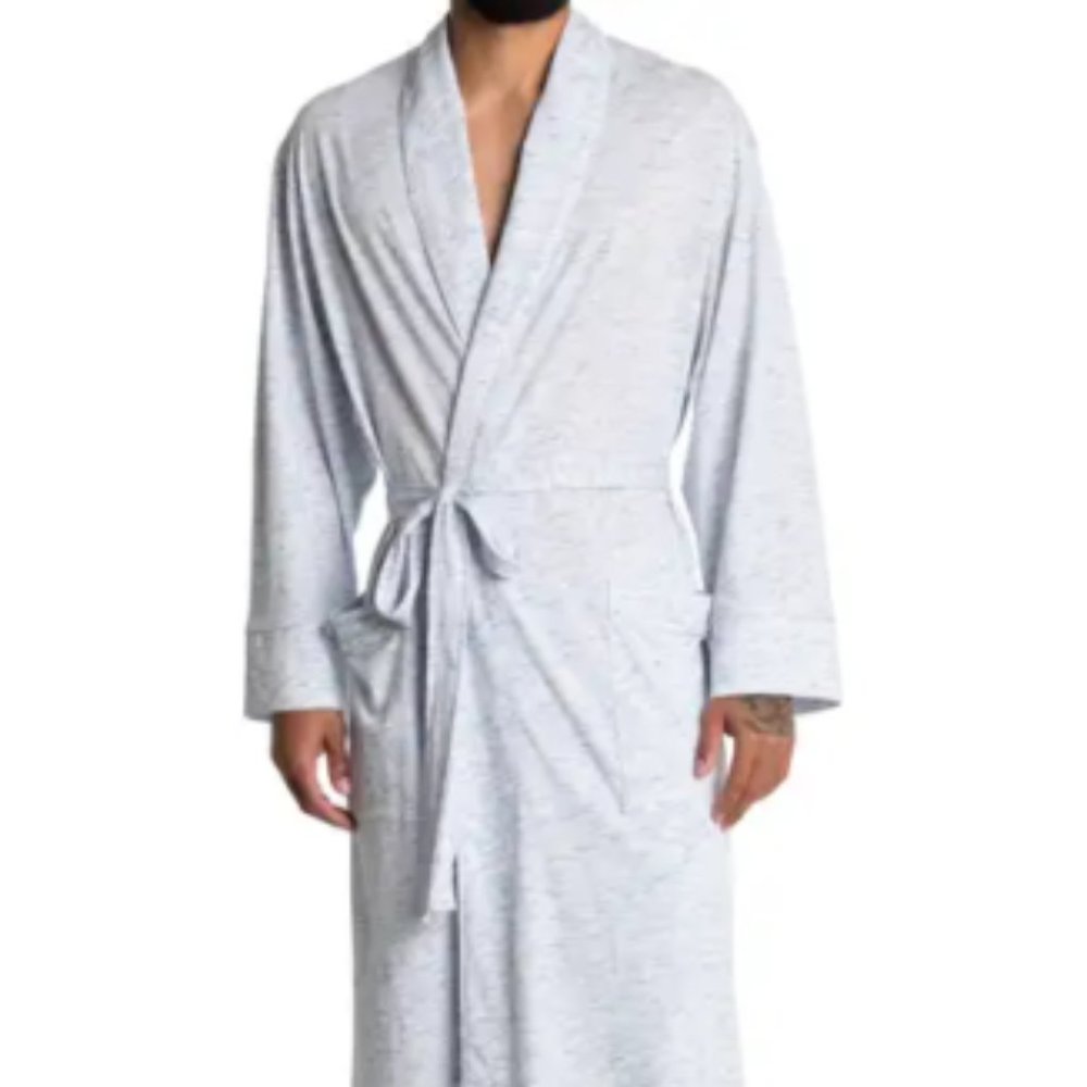 DANIEL BUCHLER Men's L/XL WHITE/BLUE SPLASH, WHITE/GREY Waist Tie Robe MSRP $125